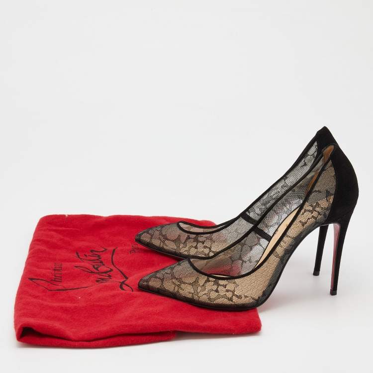 Pre Owned Christian Louboutin Black Mesh And Suede Follies Lace Pointed Toe Pumps Size 37