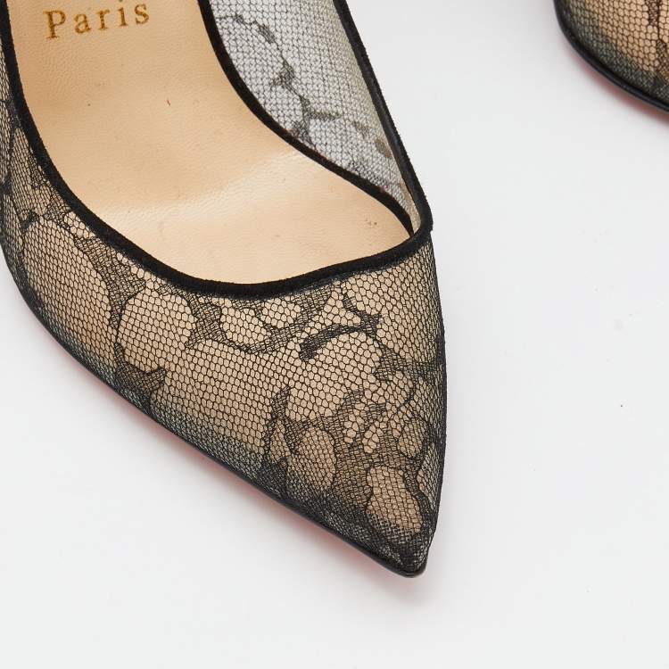 Pre Owned Christian Louboutin Black Mesh And Suede Follies Lace Pointed Toe Pumps Size 37