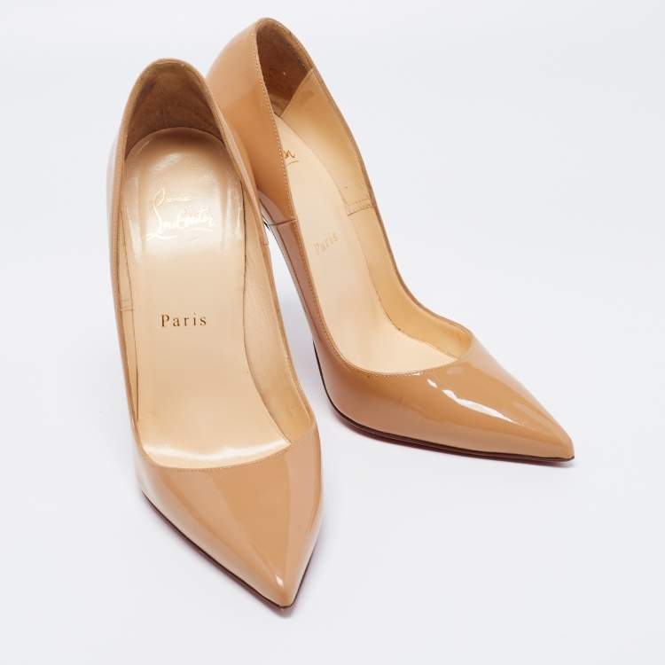 Pre Owned Christian Louboutin Beige Patent Pigalle Pumps Size 38
