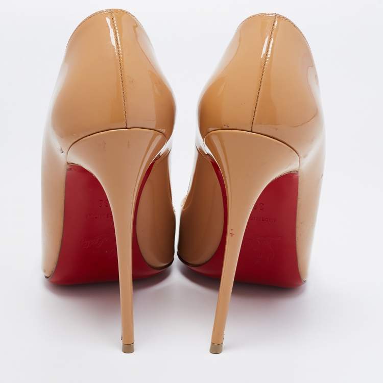 Pre Owned Christian Louboutin Beige Patent Pigalle Pumps Size 38