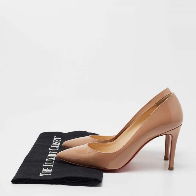 Pre Owned Christian Louboutin Beige Patent Leather Pigalle Pumps Size 35 