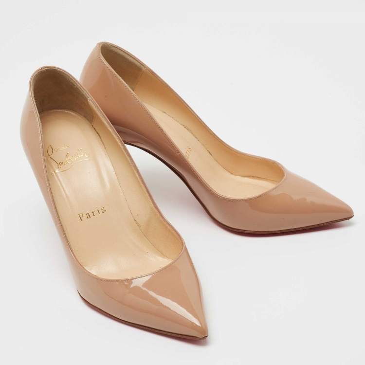 Pre Owned Christian Louboutin Beige Patent Leather Pigalle Pumps Size 35 