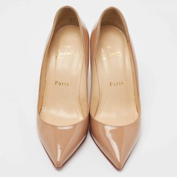 Pre Owned Christian Louboutin Beige Patent Leather Pigalle Pumps Size 35 