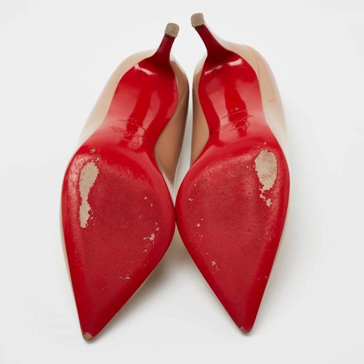 Pre Owned Christian Louboutin Beige Patent Leather Pigalle Pumps Size 35 