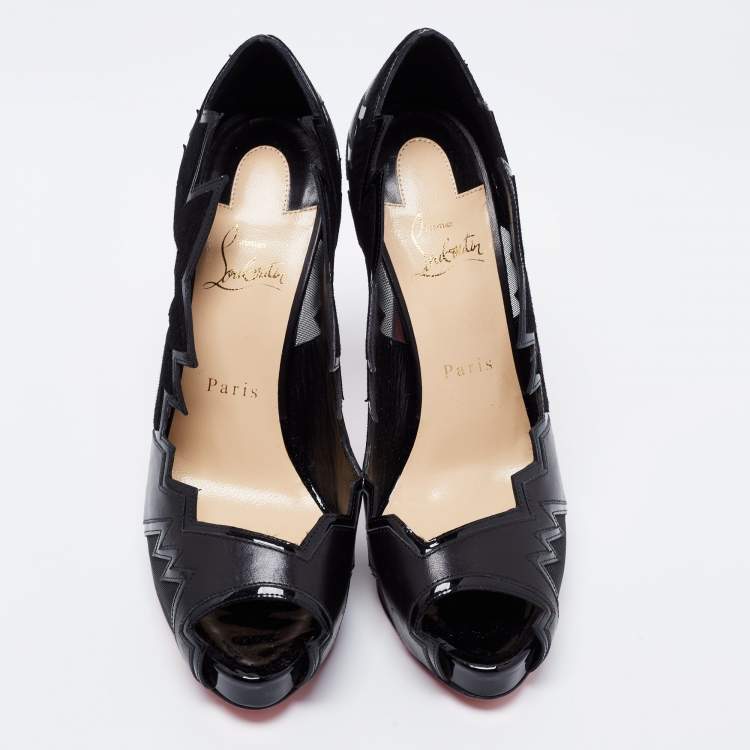 Pre Owned Christian Louboutin Black Leather and Mesh Explozina Peep Toe Pumps Size 39.5 