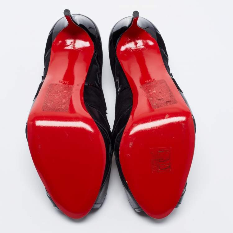 Pre Owned Christian Louboutin Black Leather and Mesh Explozina Peep Toe Pumps Size 39.5 