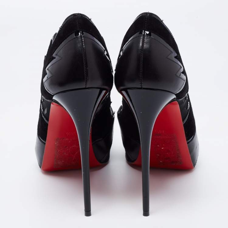 Pre Owned Christian Louboutin Black Leather and Mesh Explozina Peep Toe Pumps Size 39.5 
