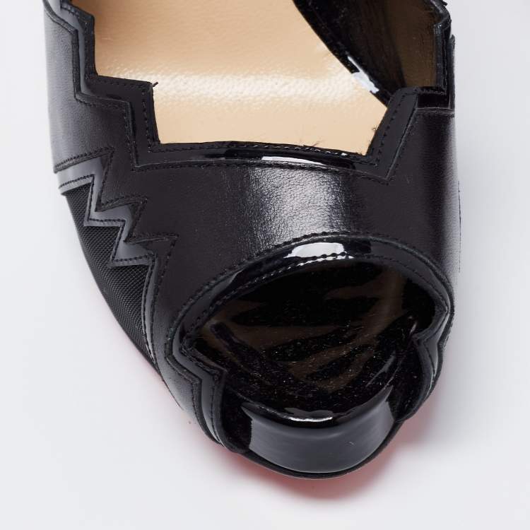 Pre Owned Christian Louboutin Black Leather and Mesh Explozina Peep Toe Pumps Size 39.5 