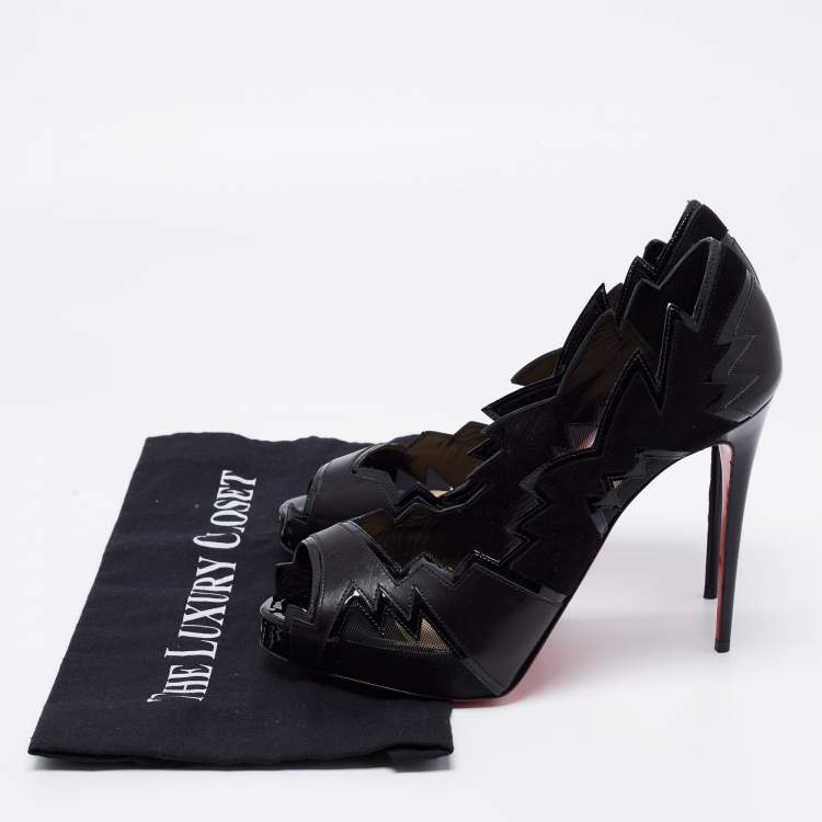 Pre Owned Christian Louboutin Black Leather and Mesh Explozina Peep Toe Pumps Size 39.5 