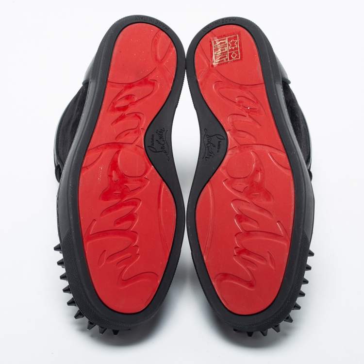 Pre Owned Christian Louboutin Black Suede, Leather and Patent Louis Crystal Embellished Spikes High Top Sneakers Size 35