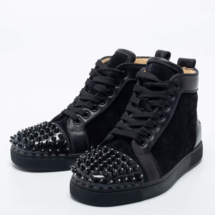 Christian Louboutin Black Suede, Leather and Patent Crystal Embellished Spikes High Top Sneakers Size Christian Louboutin | TLC