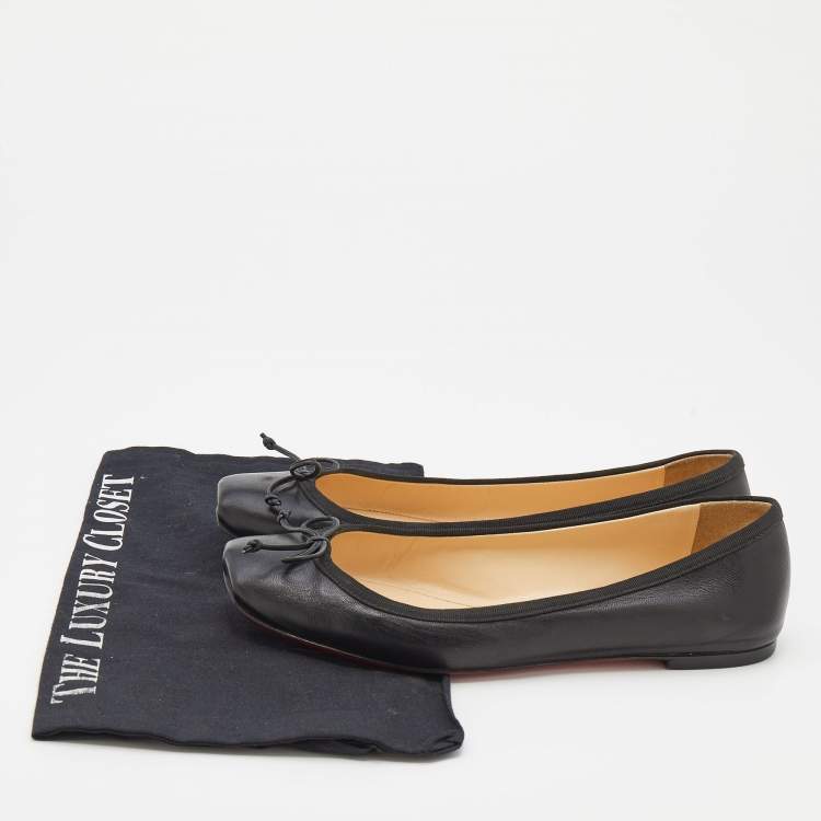 Pre Owned Christian Louboutin Black Leather Mamadrague Square Toe Ballet Flats Size 38