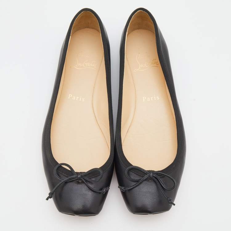 Pre Owned Christian Louboutin Black Leather Mamadrague Square Toe Ballet Flats Size 38