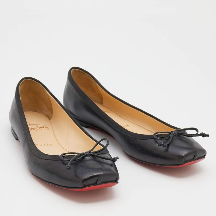 Pre Owned Christian Louboutin Black Leather Mamadrague Square Toe Ballet Flats Size 38