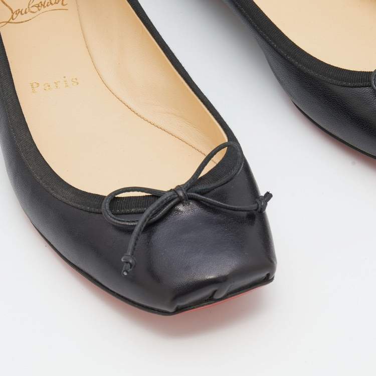 Pre Owned Christian Louboutin Black Leather Mamadrague Square Toe Ballet Flats Size 38