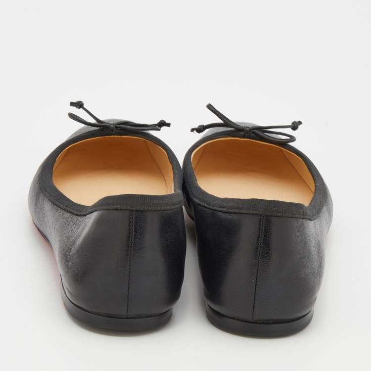 Pre Owned Christian Louboutin Black Leather Mamadrague Square Toe Ballet Flats Size 38