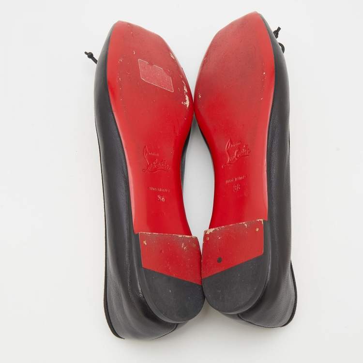 Pre Owned Christian Louboutin Black Leather Mamadrague Square Toe Ballet Flats Size 38