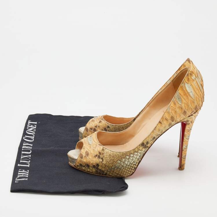 Pre Owned Christian Louboutin Beige Python Leather Very Prive Peep Toe Pumps Size 37