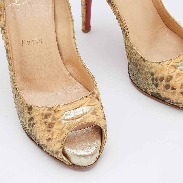 Pre Owned Christian Louboutin Beige Python Leather Very Prive Peep Toe Pumps Size 37