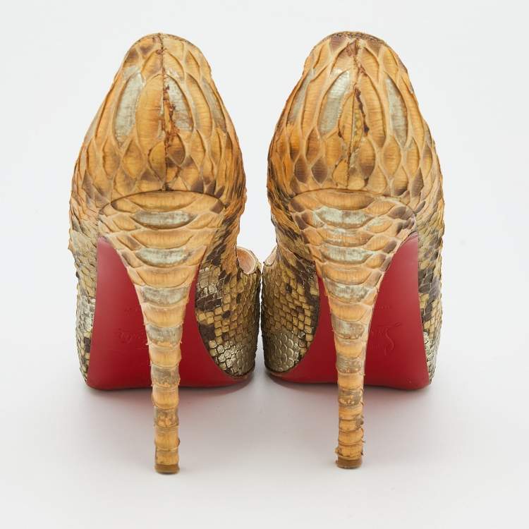 Pre Owned Christian Louboutin Beige Python Leather Very Prive Peep Toe Pumps Size 37