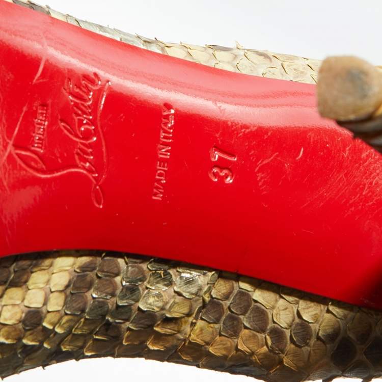 Pre Owned Christian Louboutin Beige Python Leather Very Prive Peep Toe Pumps Size 37