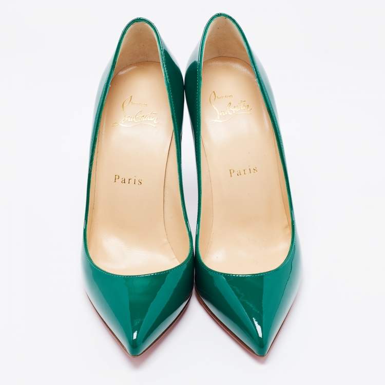 Pre Owned Christian Louboutin Green Patent Leather Pigalle Follies Pumps Size 36.5
