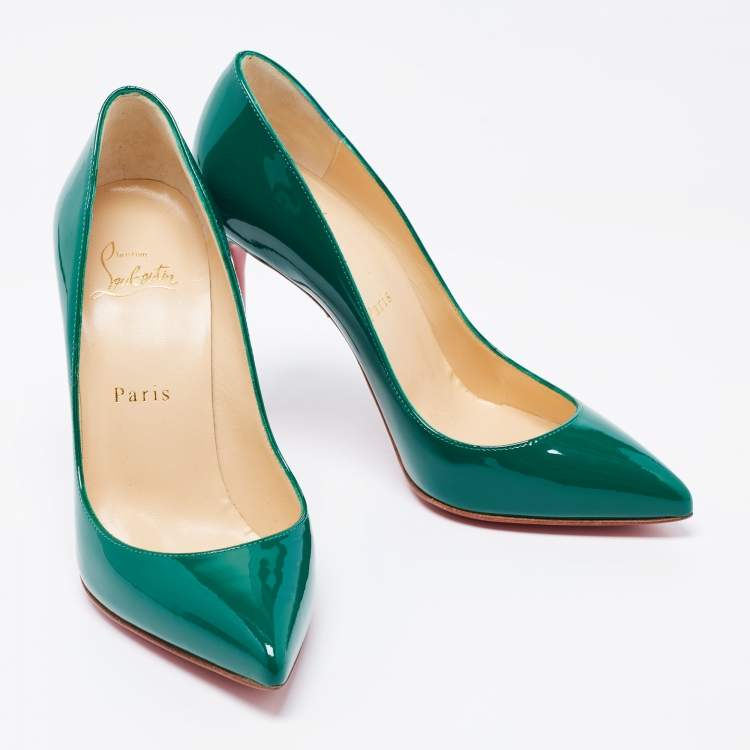 Pre Owned Christian Louboutin Green Patent Leather Pigalle Follies Pumps Size 36.5