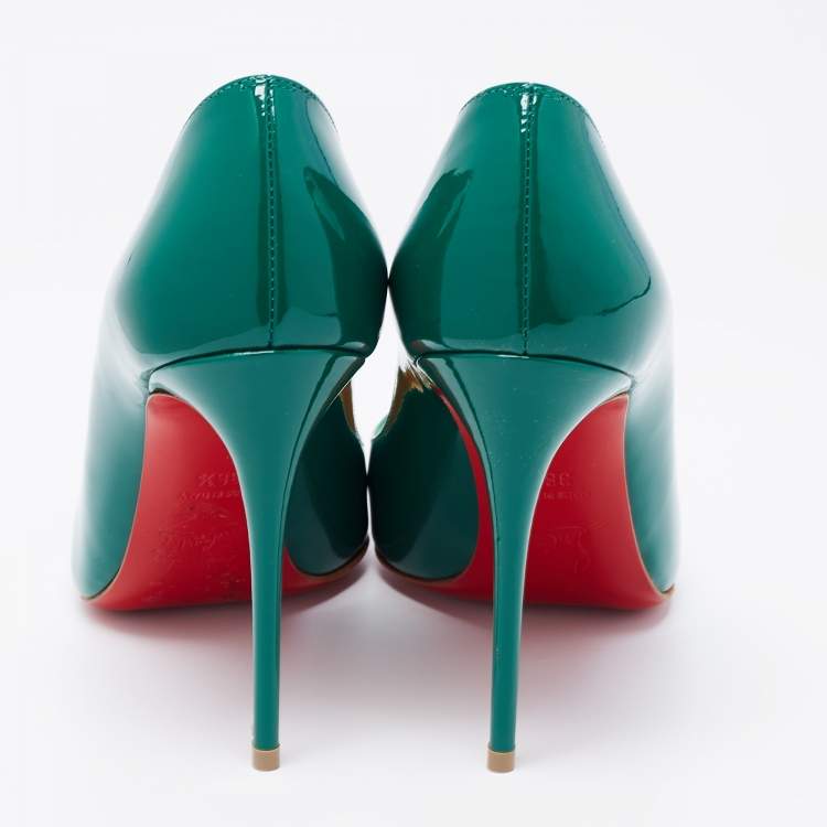 Pre Owned Christian Louboutin Green Patent Leather Pigalle Follies Pumps Size 36.5