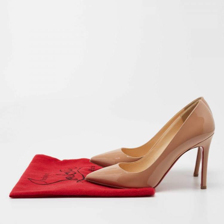 Pre Owned Christian Louboutin Beige Patent Leather Pigalle Pumps Size 36.5