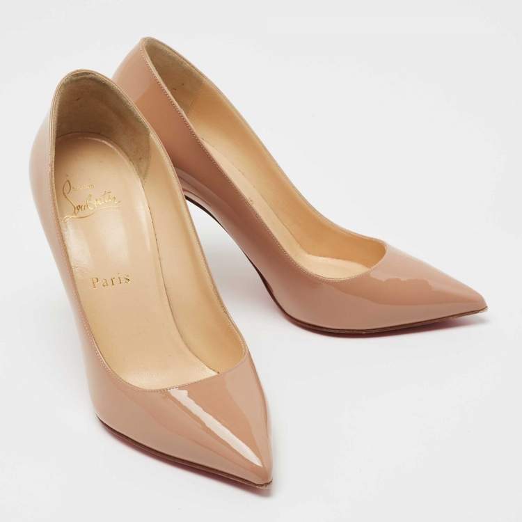 Pre Owned Christian Louboutin Beige Patent Leather Pigalle Pumps Size 36.5