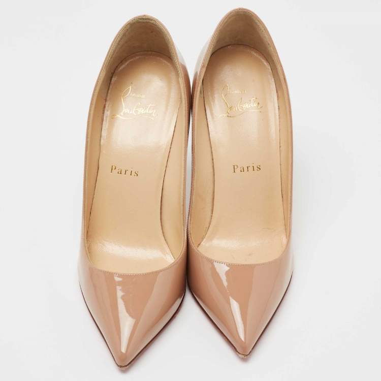 Pre Owned Christian Louboutin Beige Patent Leather Pigalle Pumps Size 36.5