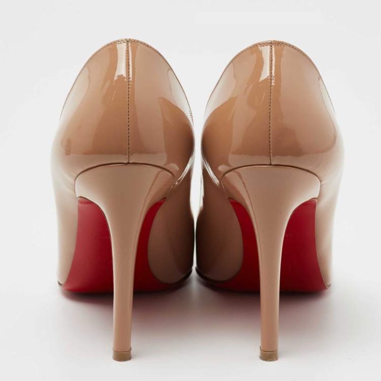 Pre Owned Christian Louboutin Beige Patent Leather Pigalle Pumps Size 36.5