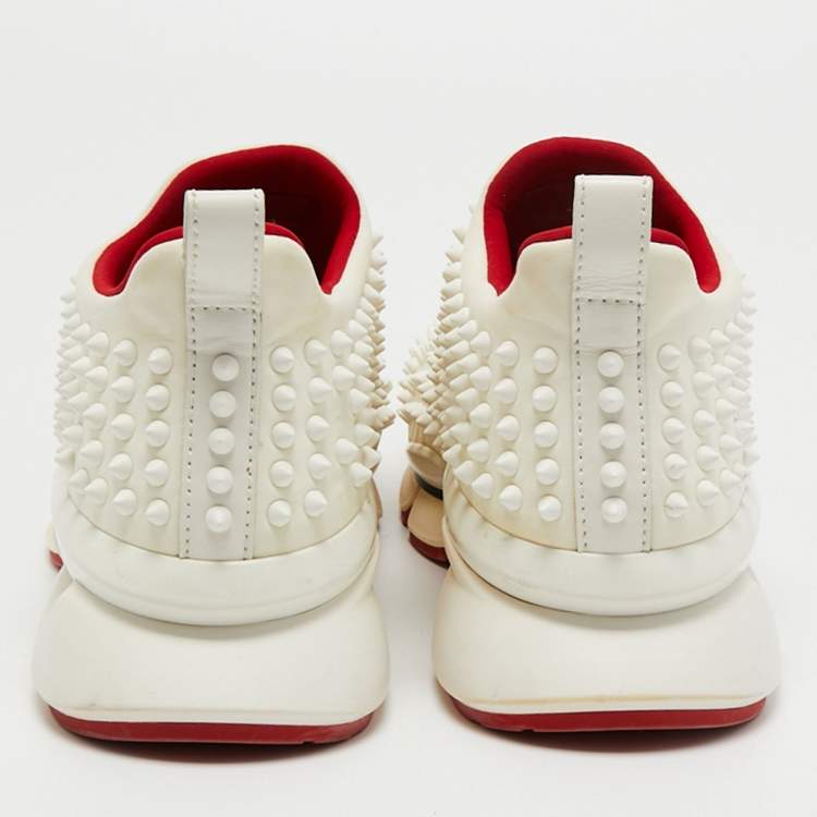 Pre Owned Christian Louboutin White Canvas Spike Sock Slip On Sneakers Size 41.5