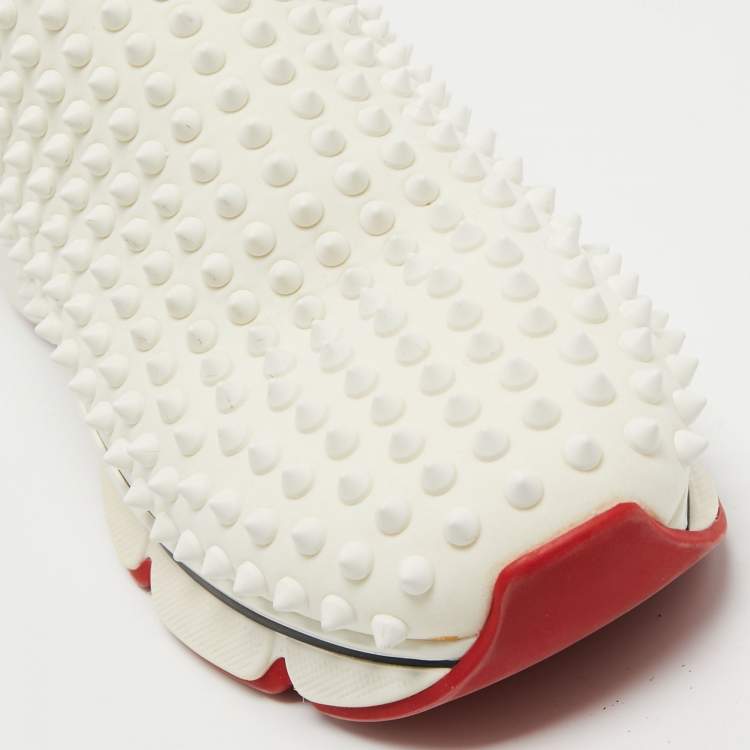 Pre Owned Christian Louboutin White Canvas Spike Sock Slip On Sneakers Size 41.5