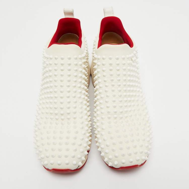Pre Owned Christian Louboutin White Canvas Spike Sock Slip On Sneakers Size 41.5