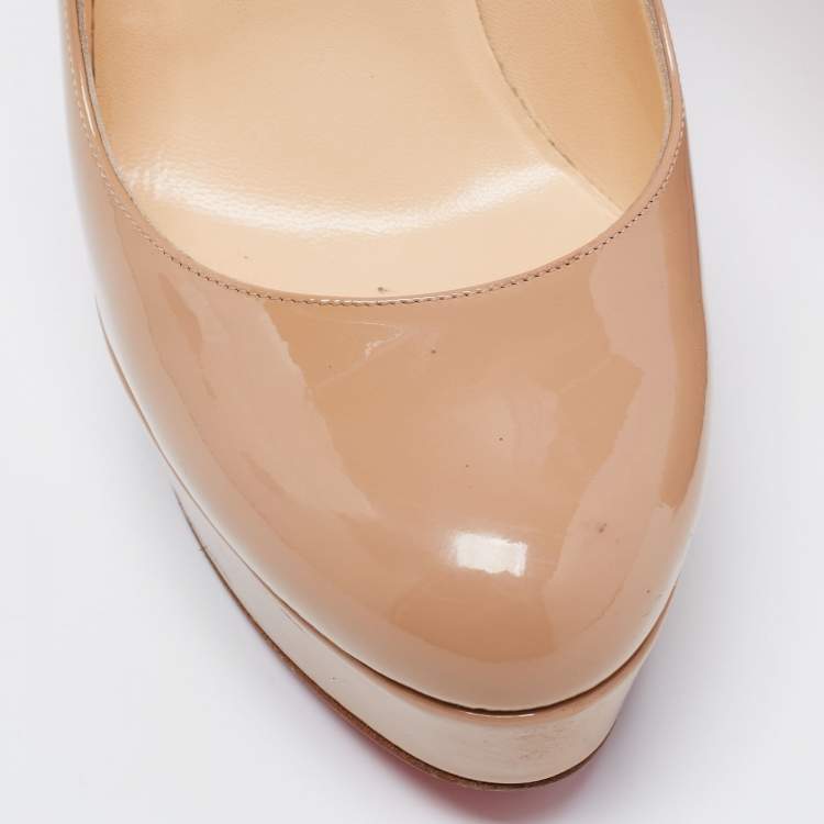 Pre Owned Christian Louboutin Beige Patent Leather Bianca Pumps Size 38.5