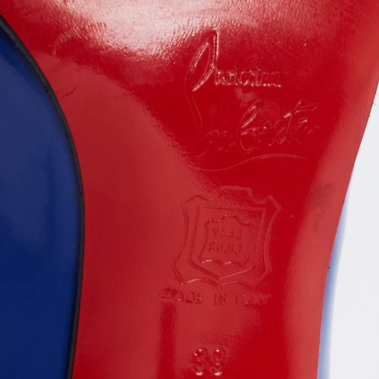 Pre Owned Christian Louboutin Blue Leather Kate 55 Pointed Toe Pumps Size 39