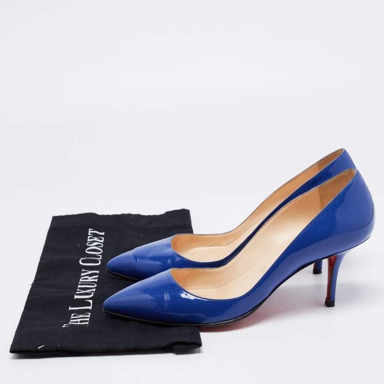 Pre Owned Christian Louboutin Blue Leather Kate 55 Pointed Toe Pumps Size 39