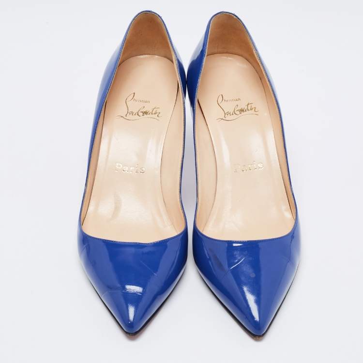 Pre Owned Christian Louboutin Blue Leather Kate 55 Pointed Toe Pumps Size 39