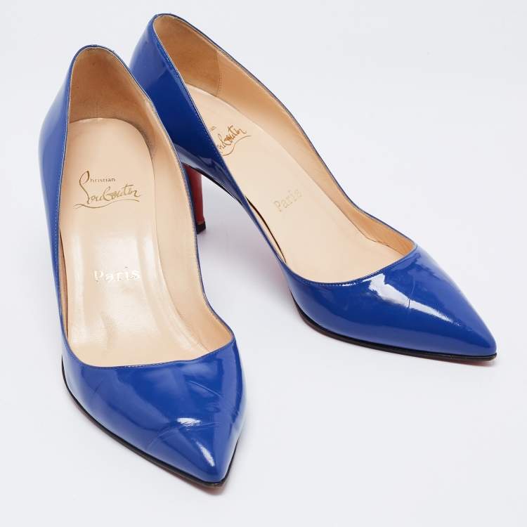 Pre Owned Christian Louboutin Blue Leather Kate 55 Pointed Toe Pumps Size 39