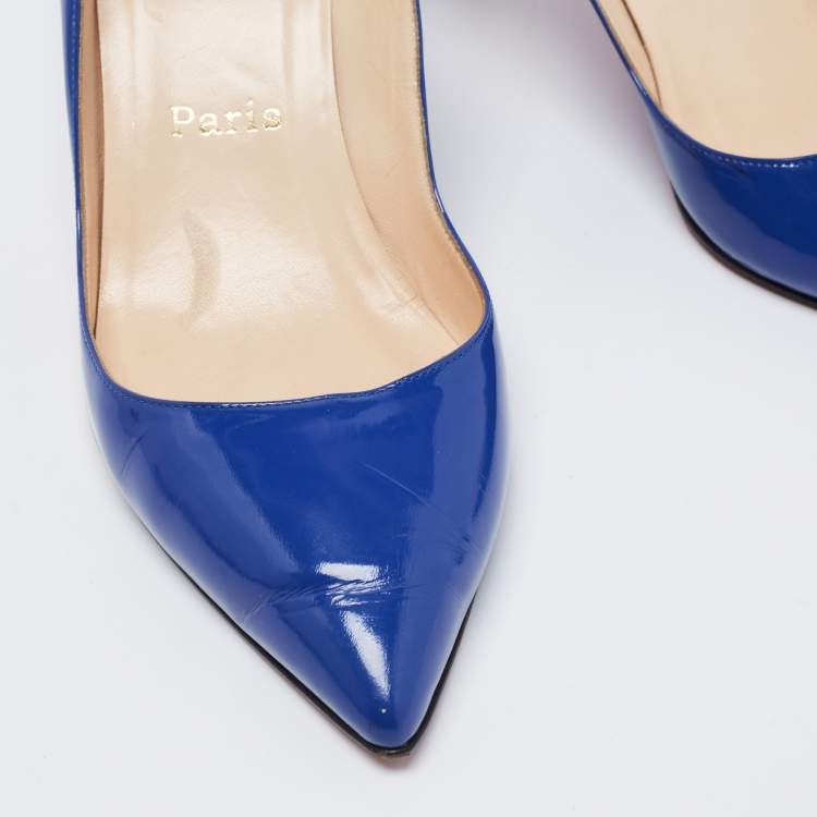 Pre Owned Christian Louboutin Blue Leather Kate 55 Pointed Toe Pumps Size 39