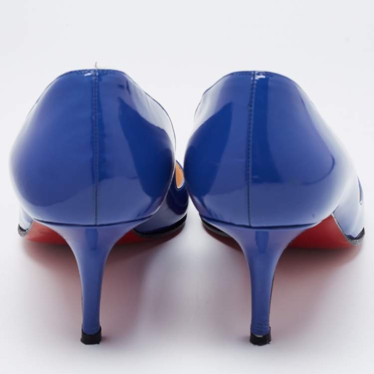 Pre Owned Christian Louboutin Blue Leather Kate 55 Pointed Toe Pumps Size 39
