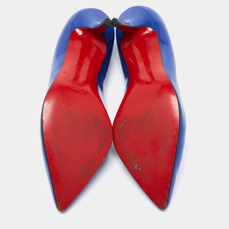 Pre Owned Christian Louboutin Blue Leather Kate 55 Pointed Toe Pumps Size 39