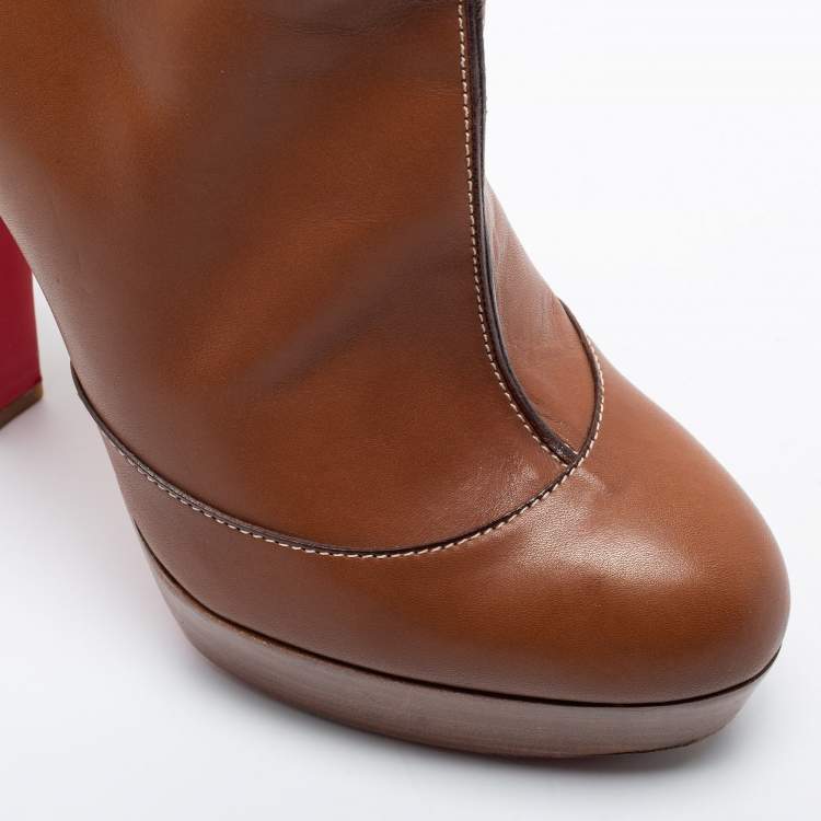 Pre Owned Christian Louboutin Brown Leather Platform Ankle Boots Size 41