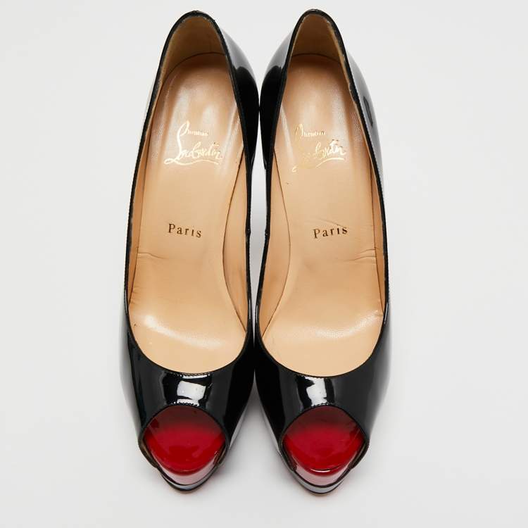 Pre Owned Christian Louboutin Black Patent Leather New Prive Platform Peep Toe Pumps Size 39