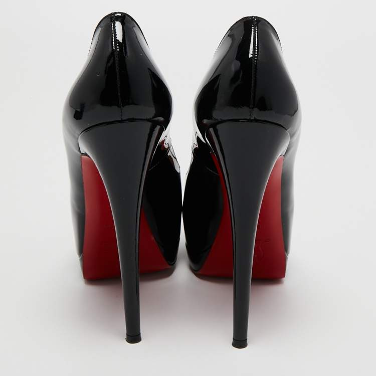Pre Owned Christian Louboutin Black Patent Leather New Prive Platform Peep Toe Pumps Size 39
