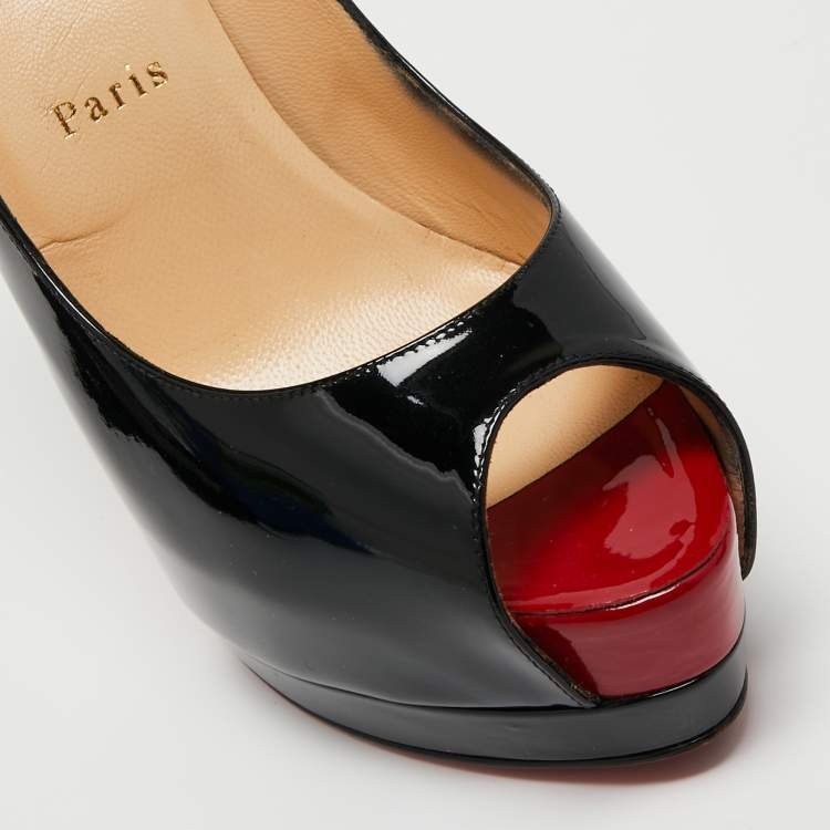Pre Owned Christian Louboutin Black Patent Leather New Prive Platform Peep Toe Pumps Size 39