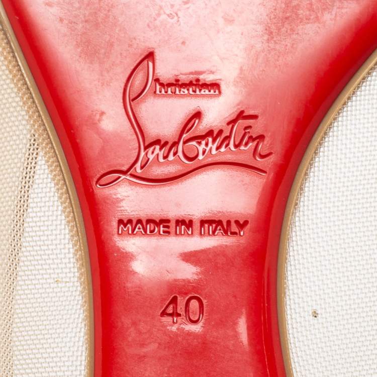 Pre Owned Christian Louboutin Beige Mesh Bow Pointed Toe Ballet Flats Size 40