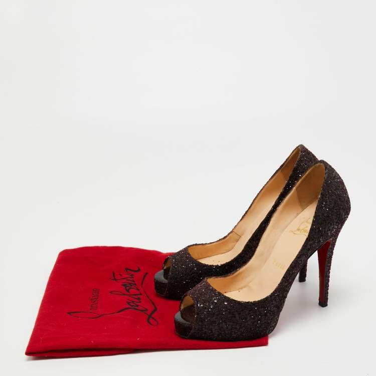 Pre Owned Christian Louboutin Burgundy Glitter New Prive Pumps Size 37.5