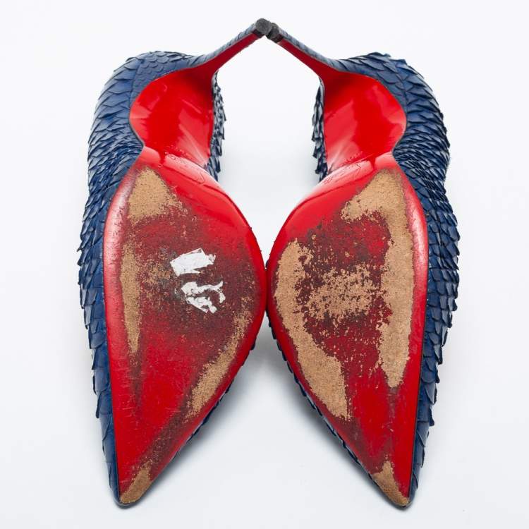 Pre Owned Christian Louboutin Blue Python Leather So Kate Pumps Size 38.5